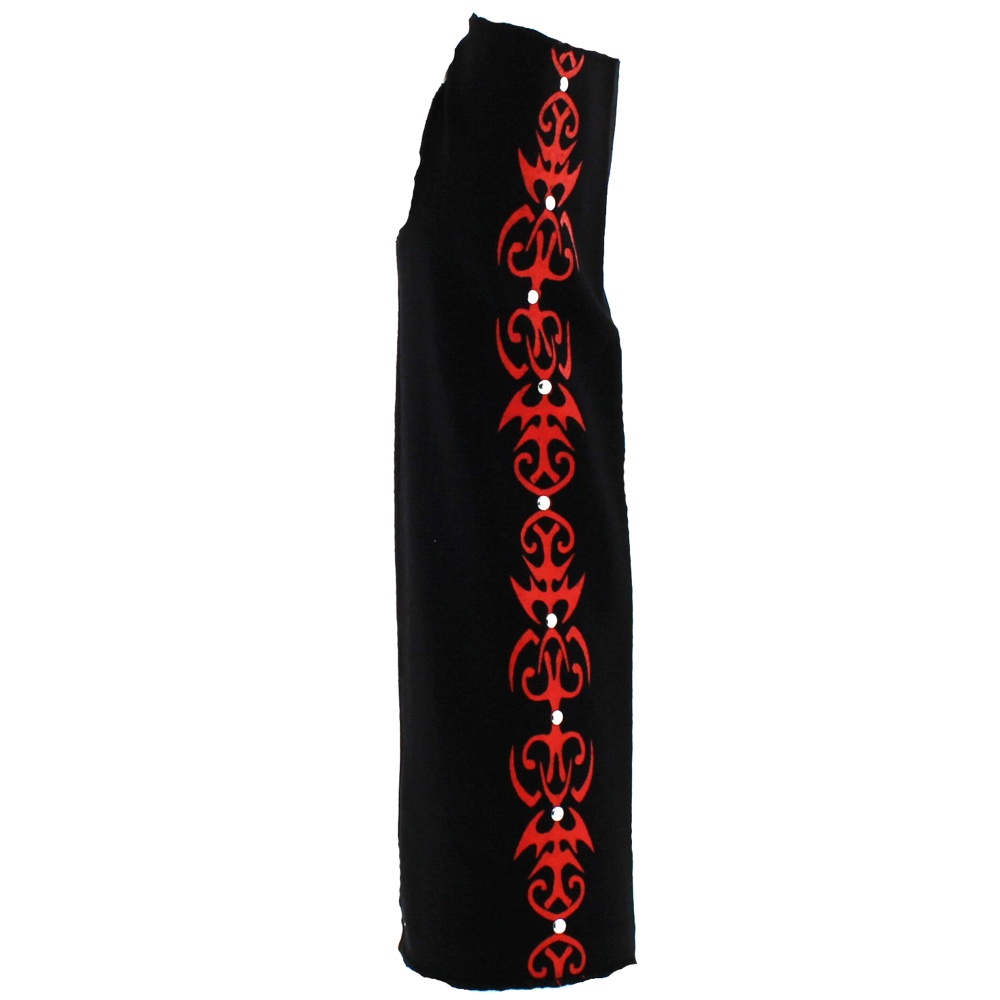 Zac's Alter Ego - Black & Red Studded Long Tribal Print Fingerlose Handschuhe - Schwarz/Rot